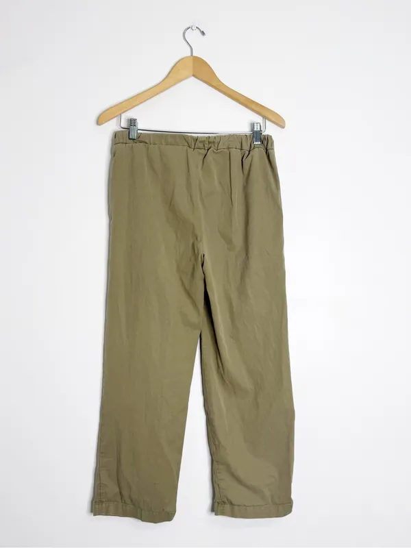 COS Pull On Wide Leg Pants Size 4 Olive Green Cotton Lyocell - Image 2
