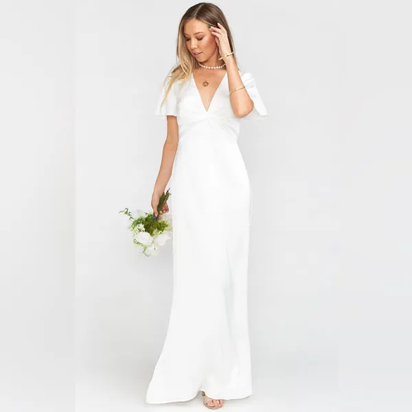 Show Me Your Mumu Rome Twist Gown size XL ivory white luxe satin short sleeve - Image 2