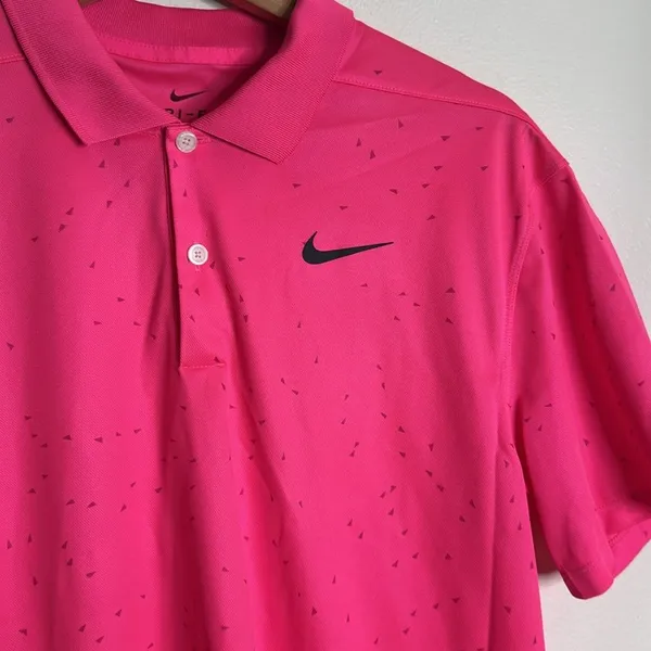 Nike dri fit ladies bright‎ pink with speckles athletic polo shirt size small - Image 4