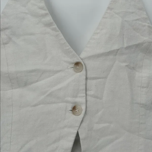 Bershka Linen Blend Halter Crop Top Button Front White Size M - Image 3