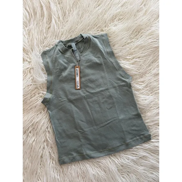 Skims Cotton Jersey Mock Neck Tank Mineral Size Medium - Image 3