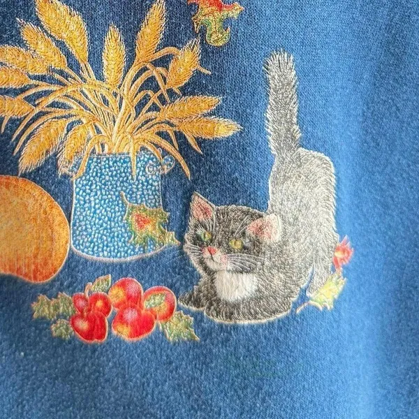 Vintage fall scarecrow sweatshirt made in‎ USA 2X fall pumpkins cat see photos - Image 7