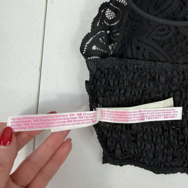 Victoria's Secret PINK L Large‎ Lace Bralette Bra Black Lace Strappy Smocked - Image 12