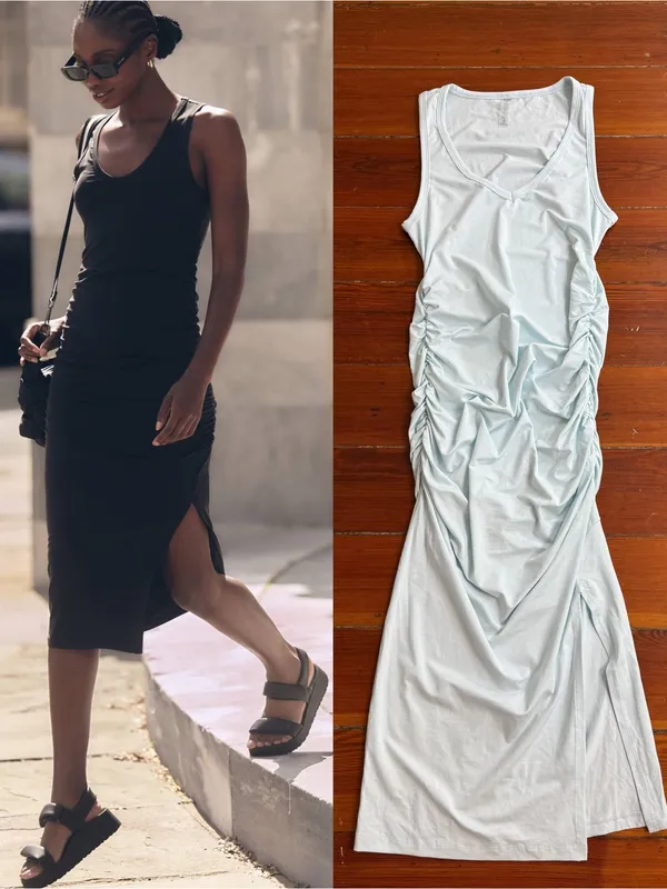 Beyond Yoga Fit The Mood Bodycon Ruched Midi Dress Light Blue Sz S 🧡🍄 - Image 2