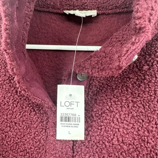 Loft Size Large Sweater Red Fleece Pullover 1/4 Snap Long‎ Sleeve Outerwear NWT - Image 3