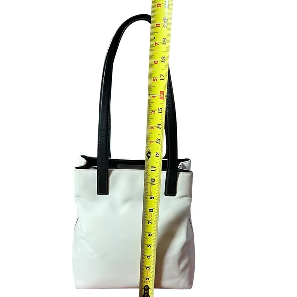 Coach Tote Bag Womens Medium White Canvas Black Leather Shoulder Purse L3J-7441 - Image 9