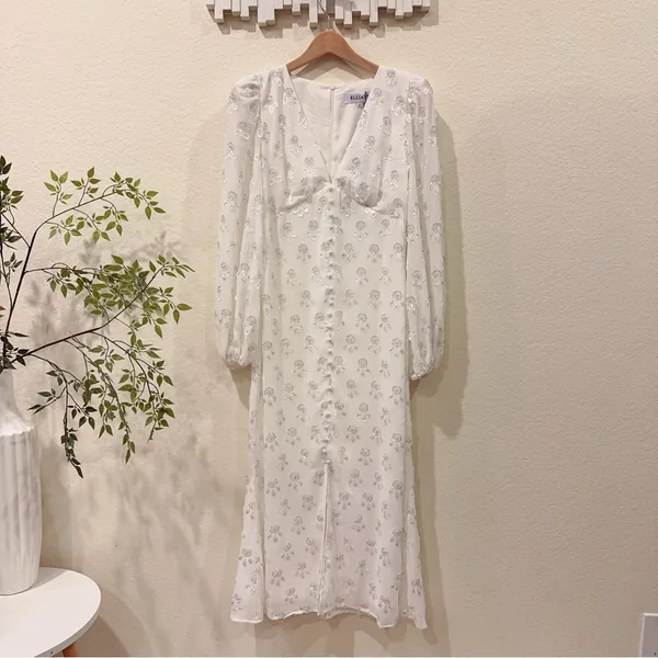 Elliatt Tamsin Sequins Long Sleeve Midi Dress Ivory Small Bridal Wedding Guest - Image 2