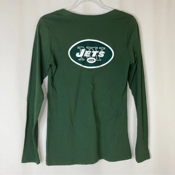 Junk Food New York Jets Football Tee Green Long Sleeve V-Neck Womens Small - Image 4