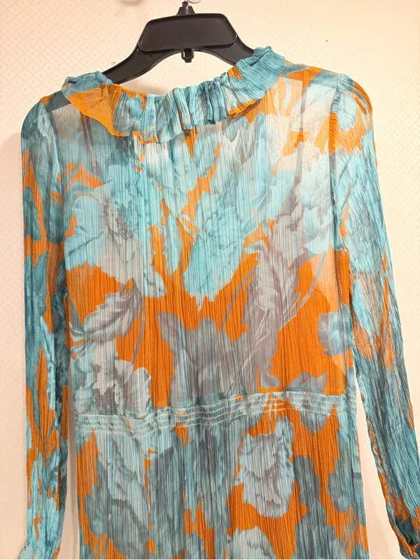 Anthropologie The Marais Printed Tiered Teal Floral Maxi Dress Boho Floral XS - Image 6