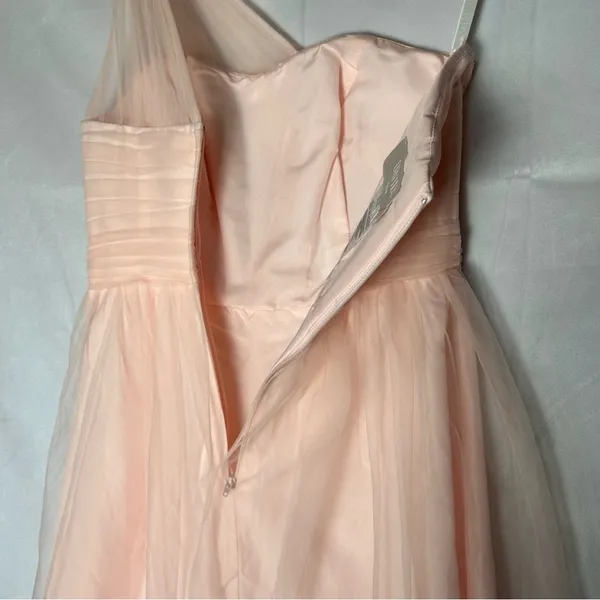 David’s Bridal Peachy Pink Tulle One‎ Shoulder Mini Bridesmaid Dress Size 4 - Image 5