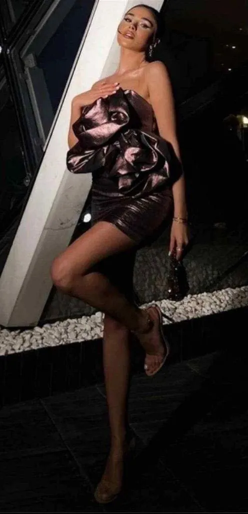 Zara Bloggers Fave Metallic Voluminous Flower Strapless Mini Dress Size Small - Image 7