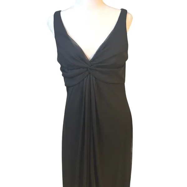 Alex Evenings Gown Women 10 Black Excellent Knot Front V-Neck Chiffon Maxi Dress - Image 6