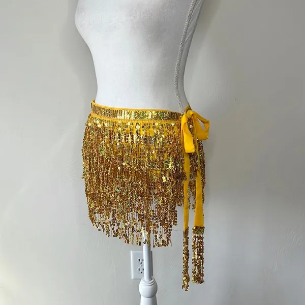 Sequin Fringe Costume Skirt Gold Size undefined - Image 4