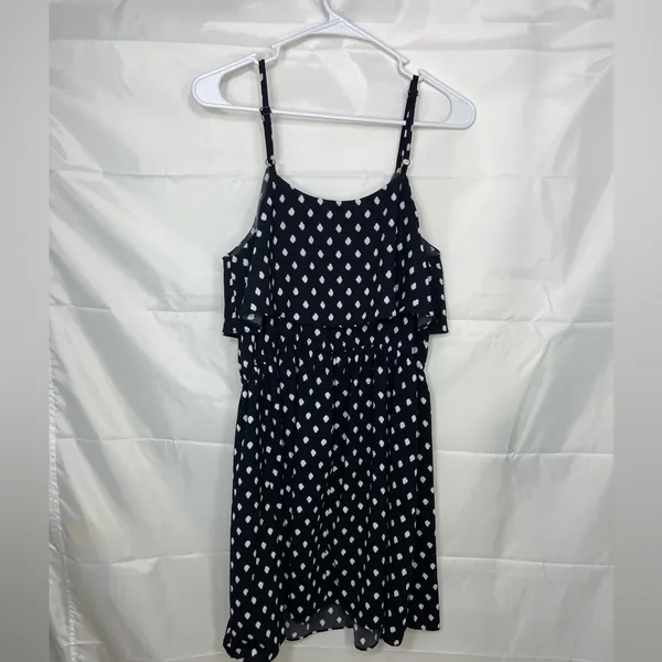 ELLE women’s black white polka‎ dotted ruffle mini adjustable strap summer dress - Image 6