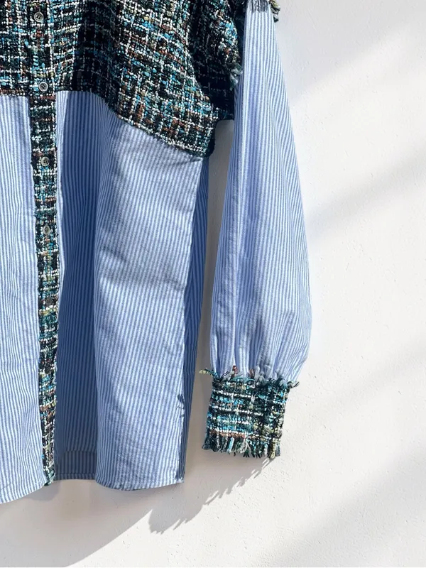 Zara Basic Collection Tweed Pinstripe Button-Down Shirt Size M - Image 6