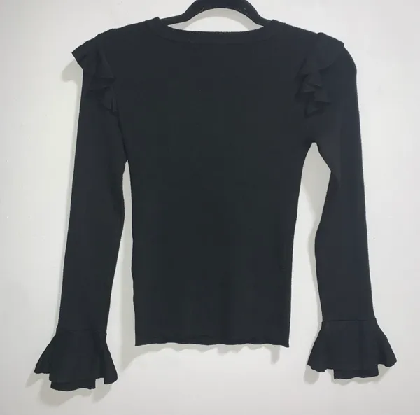 Black Mittie Ruffled Sleeve Sweater - Image 7