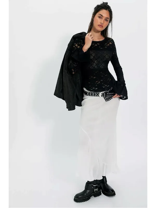 Free People Witchy Victorian Sheer Lace Flared Long Sleeve Top Black Small NWT - Image 3