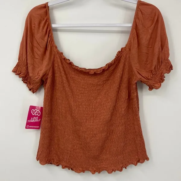Heart & Hips Coral Brick Cropped Off the Shoulder Top Shirt NEW Large - Image 2