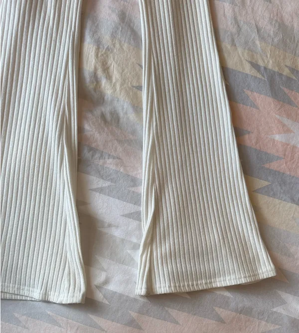 Edikted White Ribbed Flare Pants Small - Image 8