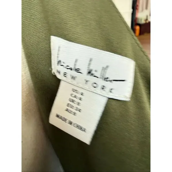 Nicole Miller Satin Olive Ivy Green One Shoulder Dress Size 4 S - Image 9