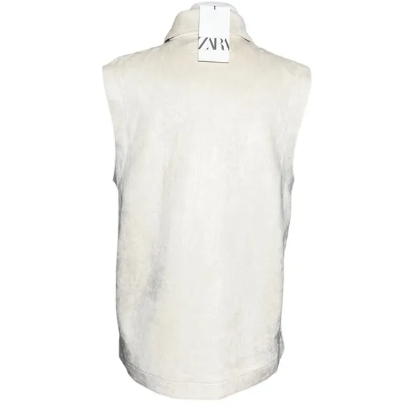 NWT ZARA Women’s Cream Faux Suede Button Up Sleeveless Pocket Vest - Image 5