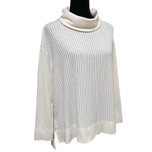 Maeve Anthropologie Vanna Sweater Size Small Cream Ribbed Cowl Neck Cozy Knit - Image 3