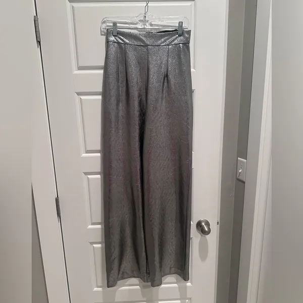 Anthropologie Hutch Silver Metallic Wide Leg Trouser Pants Size Small‎ NWT - Image 4
