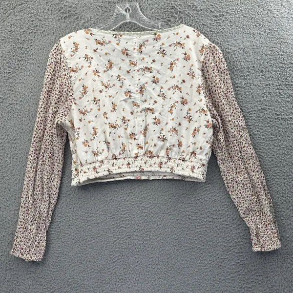 American Eagle Floral Long Sleeve Crop Top Cottagecore Boho‎ Women's Medium - Image 2