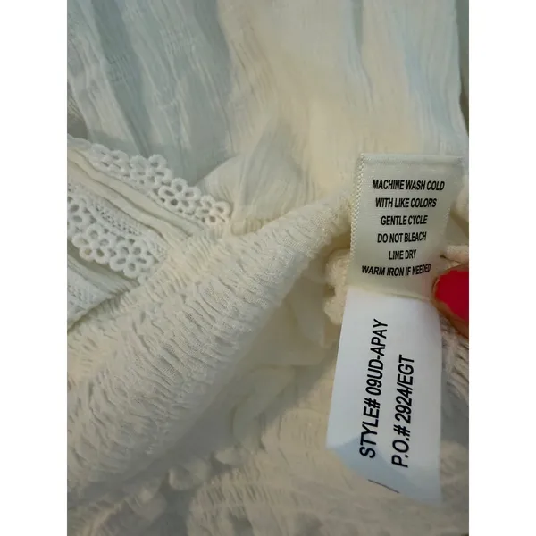 Selfie White Crochet Lace‎ Trim Smocked Waist Blouse XL Long Sleeve Boho Top - Image 8
