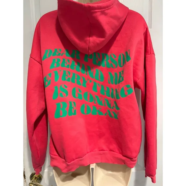 Edikted Womens Sherpa Lined Graphic Hoodie Pink Dear Person Behind Me Small - Image 2