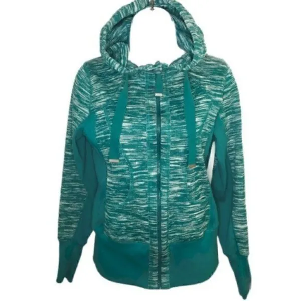 Zella Marled Hoodie Zipper Sweatshirt Jacket Long Sleeves Teal S - Image 2