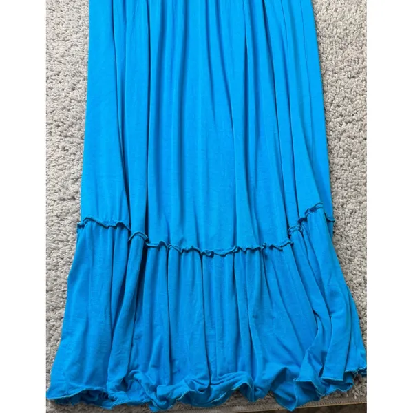Blue Tiered Ruffle Maxi Dress Sleeveless Spaghetti Strap Boho Jersey Knit Summer - Image 4