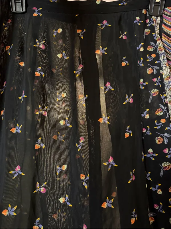 Black Floral Midi Skirt with Multicolor Stripe Panel - Image 2