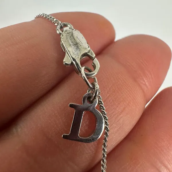 Christian Dior Letter “D” Y-Drop Silver Tone Rhinestone Pendant Necklace - Image 9