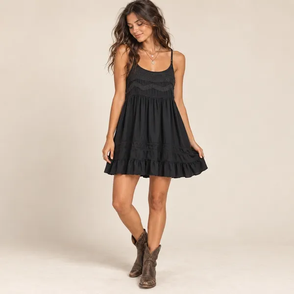 En Creme Black Crochet Lace Mini Dress Small Boho Fairy Grunge Babydoll - Image 7