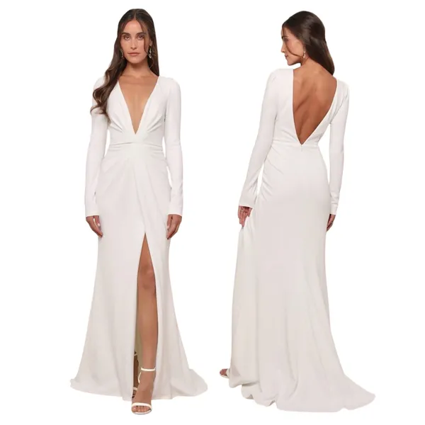 Lulus Stunning Romance White Long Sleeve Mermaid Maxi Dress size L NWT - Image 2