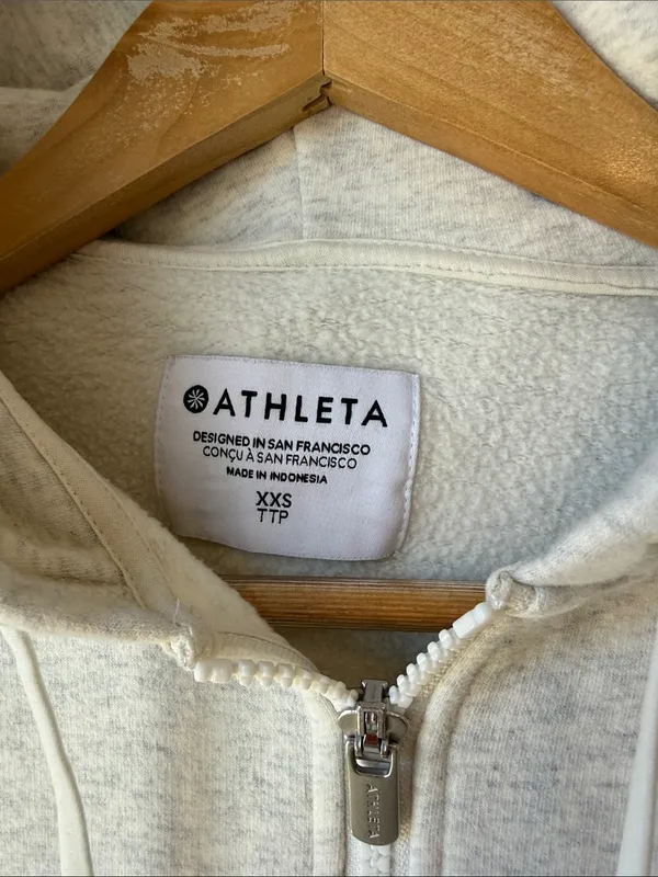 Athleta Forever Fleece Full Zip Sweatshirt Fog Grey Heather - Image 4