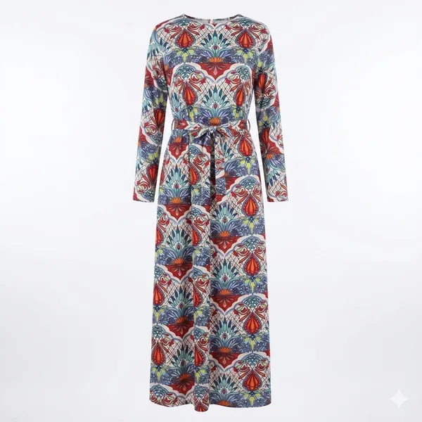 Norma Allen Collection Boho Abstract Print Faux Wrap Maxi Dress Large - Image 5