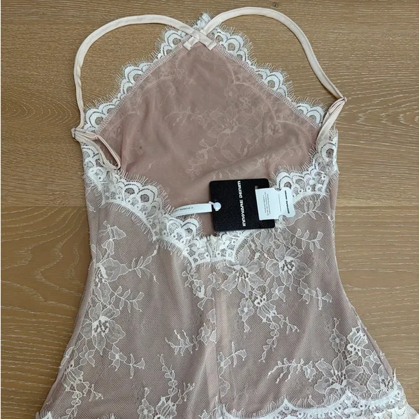 Innovare Denim Maxi Dress Lace Cadwalader Size S Nude Blush - Image 5