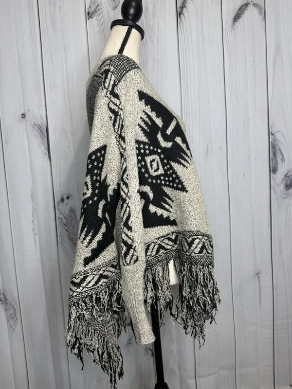 Earthbound Trading Poncho Sweater Fringe Aztec Black Tan Sz XL - Image 6
