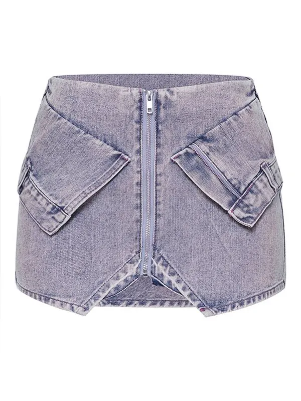 NWT PrettyLittleThing Petite Light Blue Wash Mini Pocket Front Denim Skirt Sz 2P - Image 5
