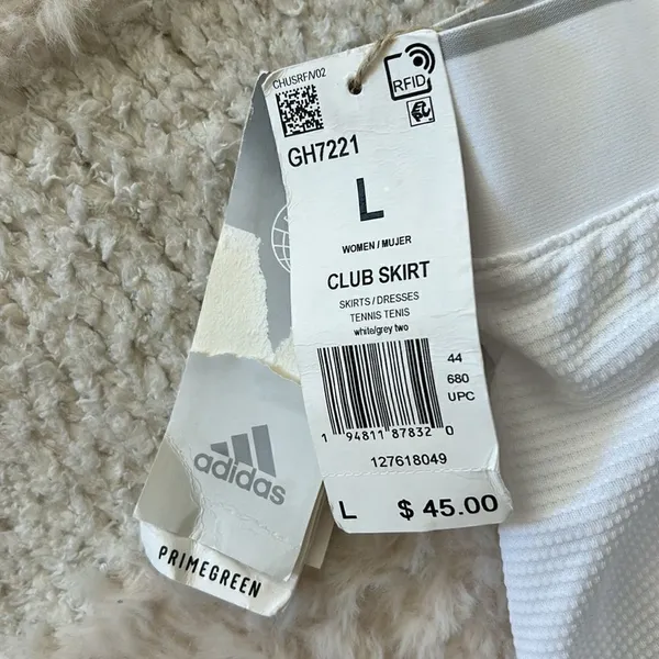 adidas Women's Core Club Skirt White, built in shorts, White, Large, NWT - Image 6