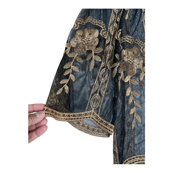 Haute Monde Kimono Duster Robe Jacket Women Size L Bronze Embroidery Boho Retro - Image 10