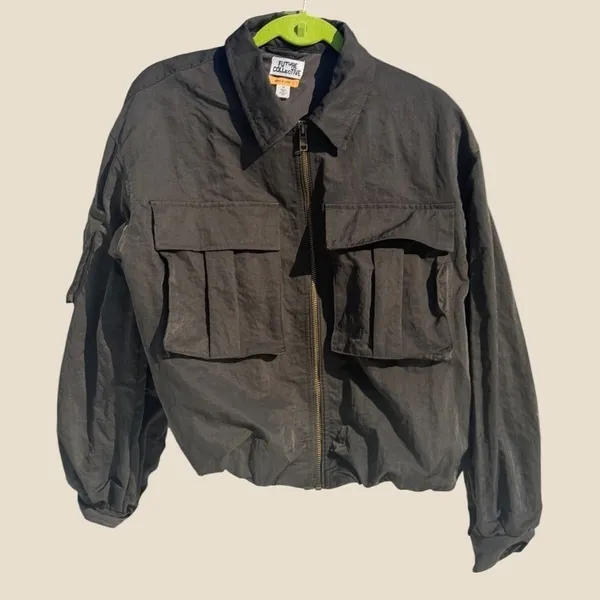 Future Collective Jenny K Lopez Nylon Bomber Utility Cargo Jacket Dark Grey M - Image 9