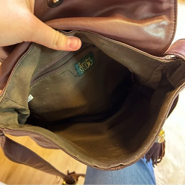 Signature Studio Brown Leather Crossbody Bag Tassel‎ Flap Pocket Mens Womens - Image 6