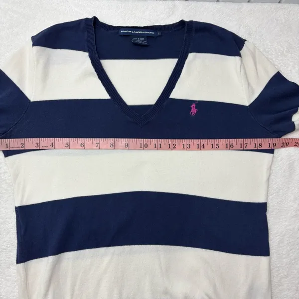 Ralph Lauren Sport Cotton‎ Women's Sweater in Navy and Cream Stripes Size L - Image 5