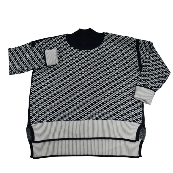 VICI Womens Medium Black White Geometric Knit Oversized Mock Neck Sweater - Image 4