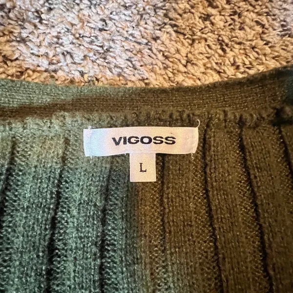 Vigoss Womens Olive Green Ribbed V-Neck‎ Sweater VC-W02428A Size Large - Image 2