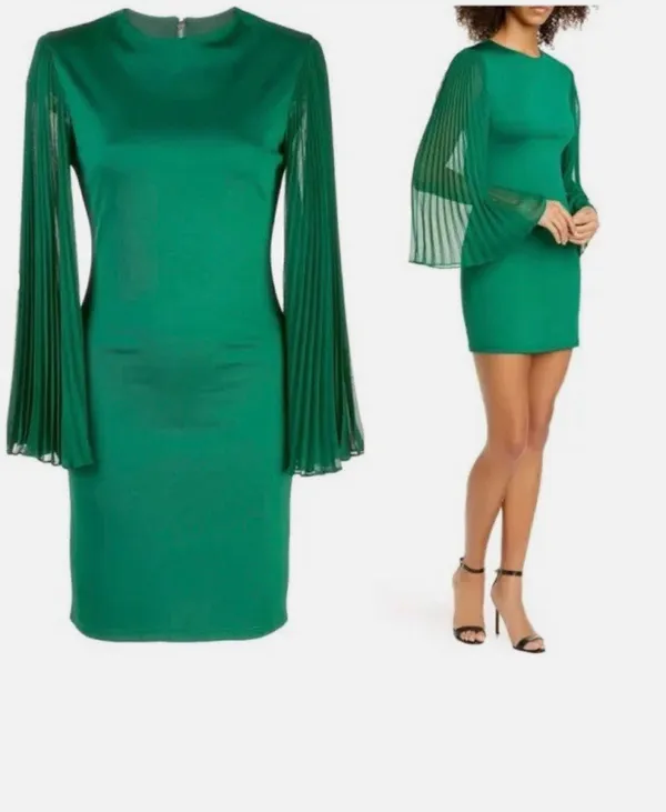 Alice + Olivia NWT Zaya Pleated Butterfly Long Sleeve Stretch Mini Dress - Image 5