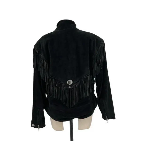 Harley-Davidson Black‎ Suede Fringe Moto Jacket Size Large - Image 5